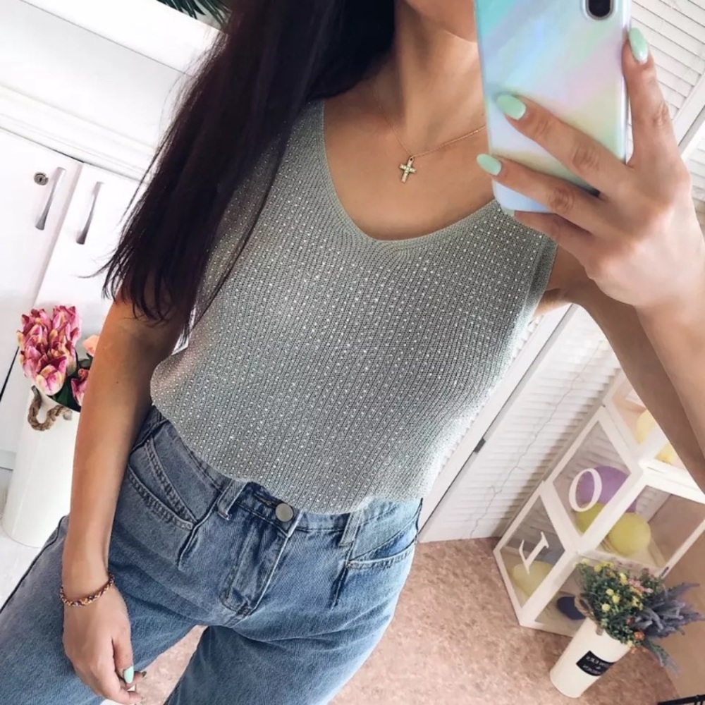 Rhinestone Vest Tank Top